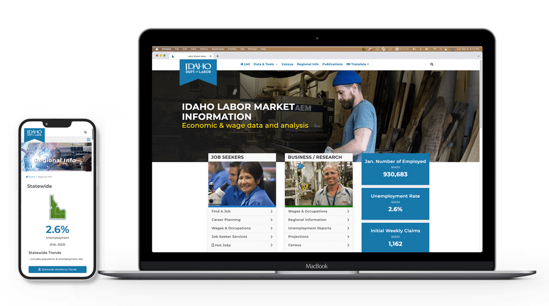 Idaho LMI website on cell phone and computer